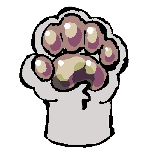 a white paw with brown and pink pawpads. the paw has four fingers and a thumb, similar to a human's hand